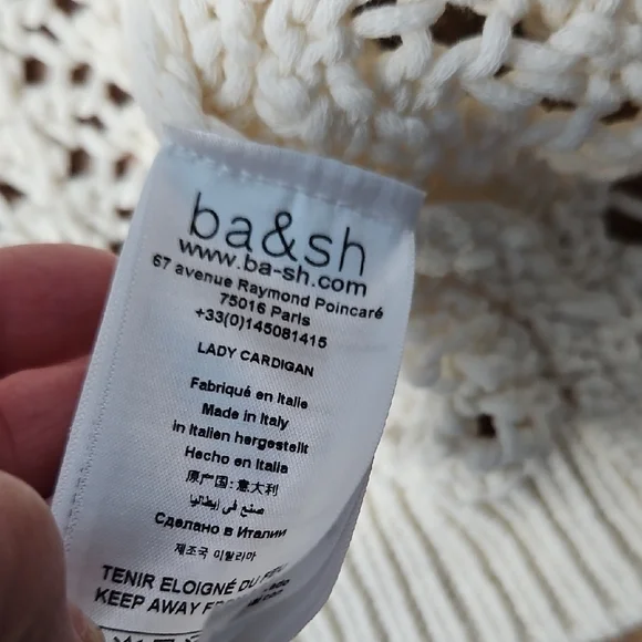 ba&sh Kyr Long Sleeve Open Front Sweater Cardigan ecru/off white Women’s Small - Picture 13 of 13